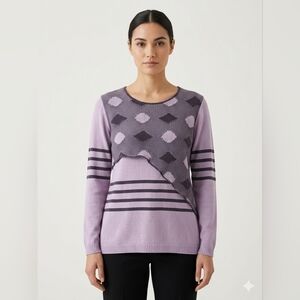 ​Putorti Canada Purple Geometric Knit Sweater L Viscose Cotton Blend Art-to-wear